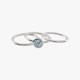 Round Sky Blue Topaz Three Stack Ring Set