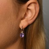 Fine hoop studs with square amethyst