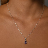 Fine box chain necklace with pear amethyst