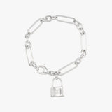 Alternating Link Engraved Padlock Bracelet