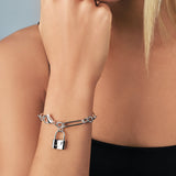 Alternating Link Engraved Padlock Bracelet