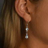 Drop earrings with round & pear blue topaz