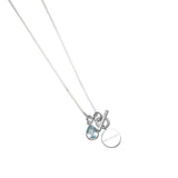Fine box chain necklace with pear blue topaz & toggle