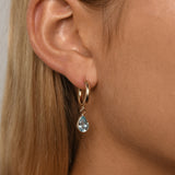 Lever hoop earrings (15mm) with pear blue topaz