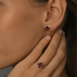 Garnet Clover Stud Earrings