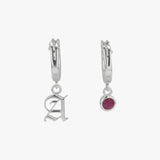 Birthstone and Initial Hoop Earrings