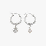 Puffy Heart Pearl Thick Lever Hoop Earrings