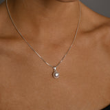 Fine box chain necklace with round pearl (8mm)