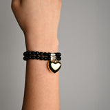 Black Onyx Double Stretchy Bracelet with Heart