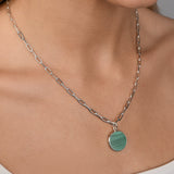 Round Malachite Fine Clip Chain Necklace