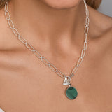 Round Malachite Twisted Clip Chain Necklace