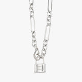 Alternating Link Engraved Padlock Necklace