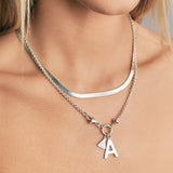 Block Initial Heart Clasp Belcher Necklace