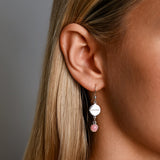 Round Pink Opal & Disc Drop Earrings