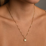Initial lock necklace with fine box chain