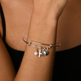 Adjustable Bangle with Czelline Opal, Cross & Heart