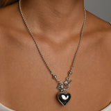 Silver Ball Chain Puffy Heart Necklace