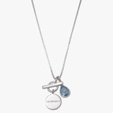 Fine box chain necklace with pear blue topaz & toggle