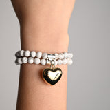 Howlite Double Stretchy Bracelet with Heart