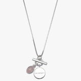 Box chain necklace with oval rose quartz