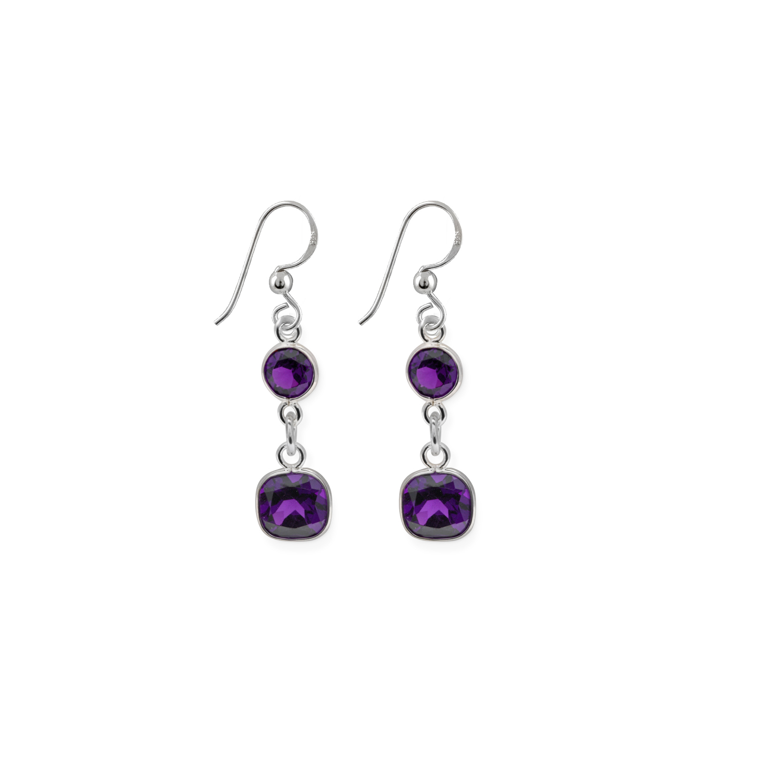 Double drop earrings with round & square amethyst - Von Treskow