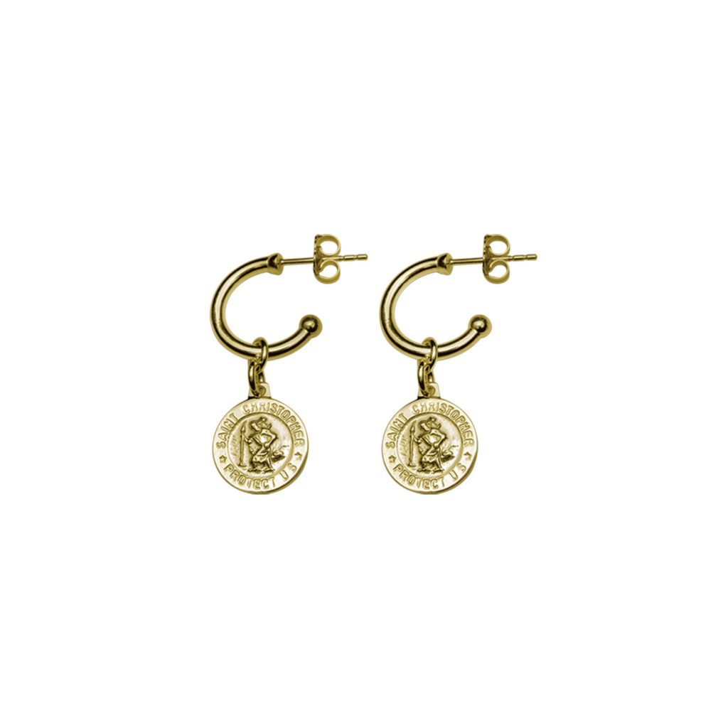 Open hoop studs with round St Christopher - 2mm x 10mm - Von Treskow