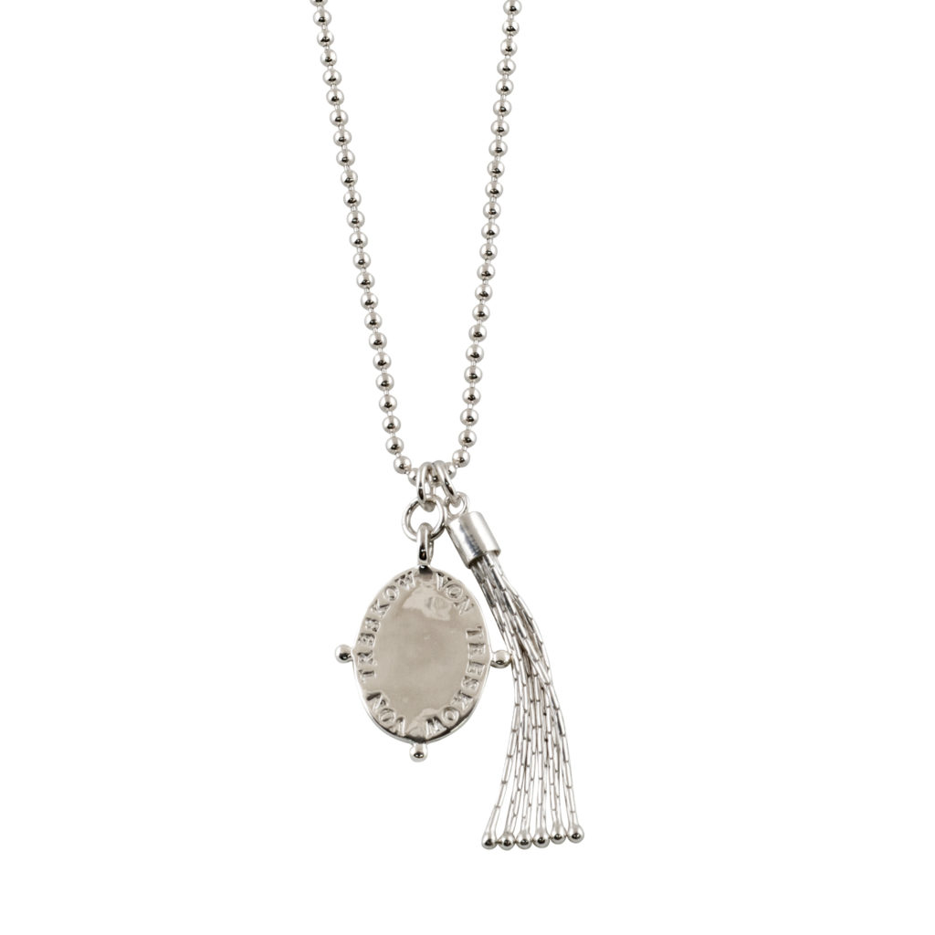 Ball chain necklace with tassel and oval VT plate - Von Treskow