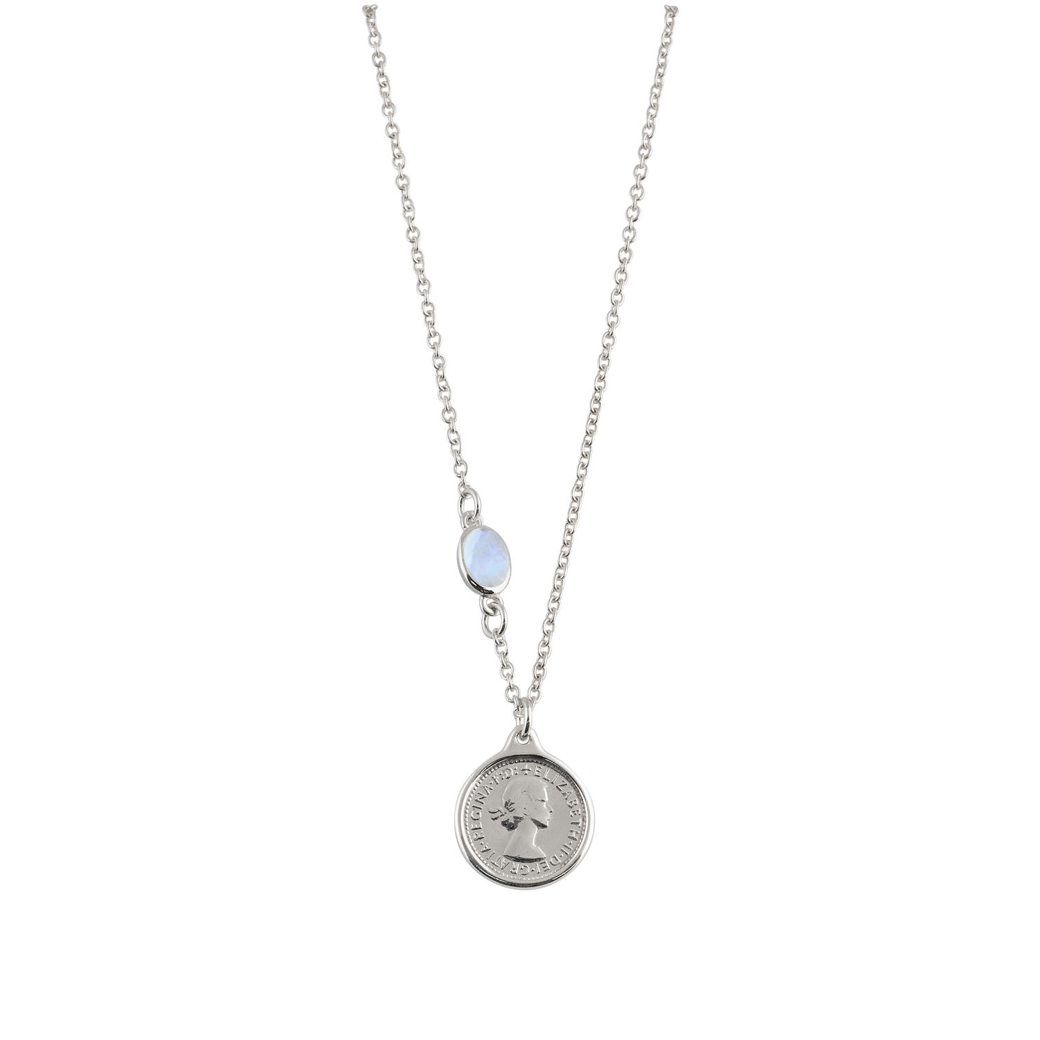 Fine necklace with Threepence and moonstone - Von Treskow