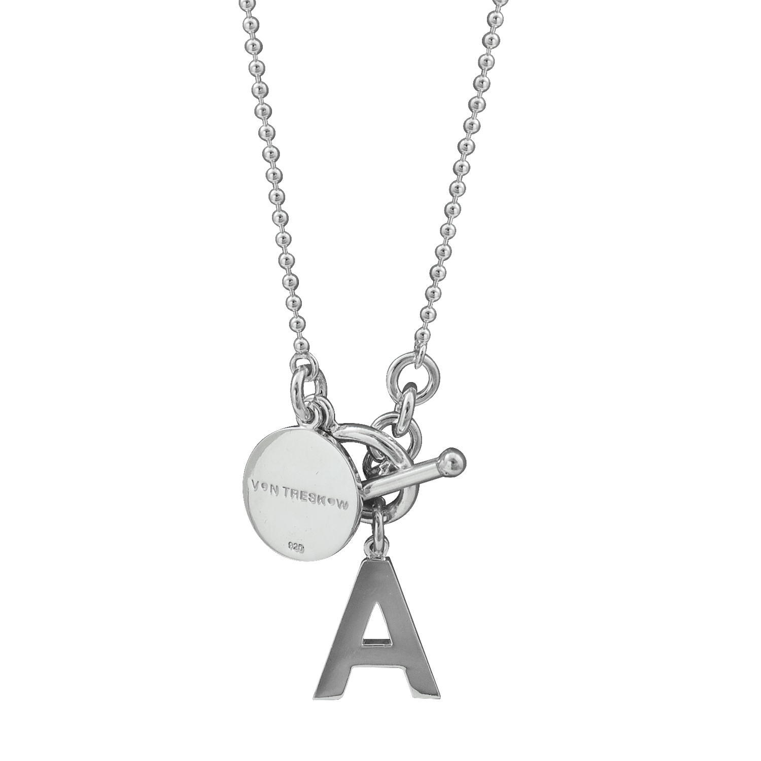 Ball chain necklace with initial & VT Plate - Von Treskow